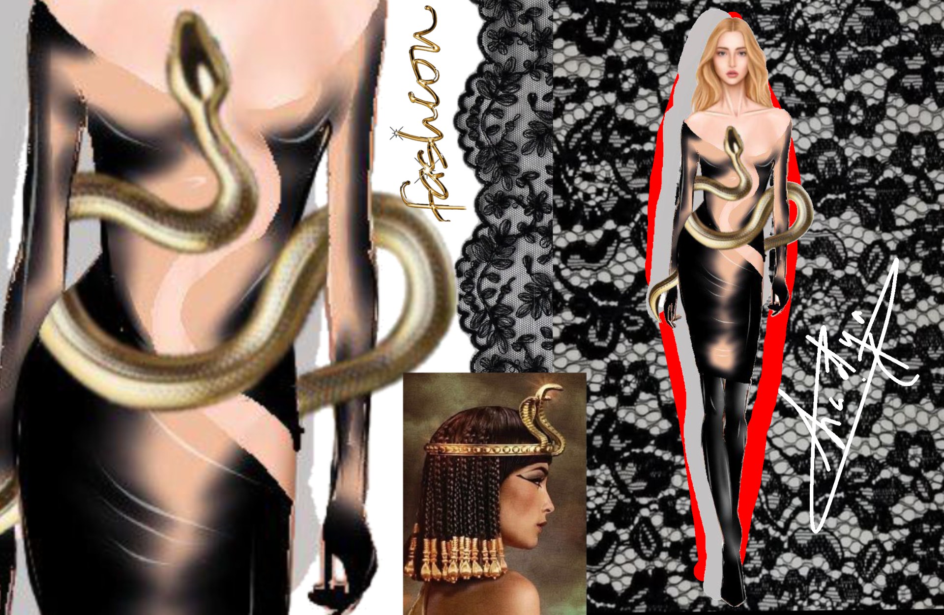 Lace , snake & forbidden femininity fashion illustration