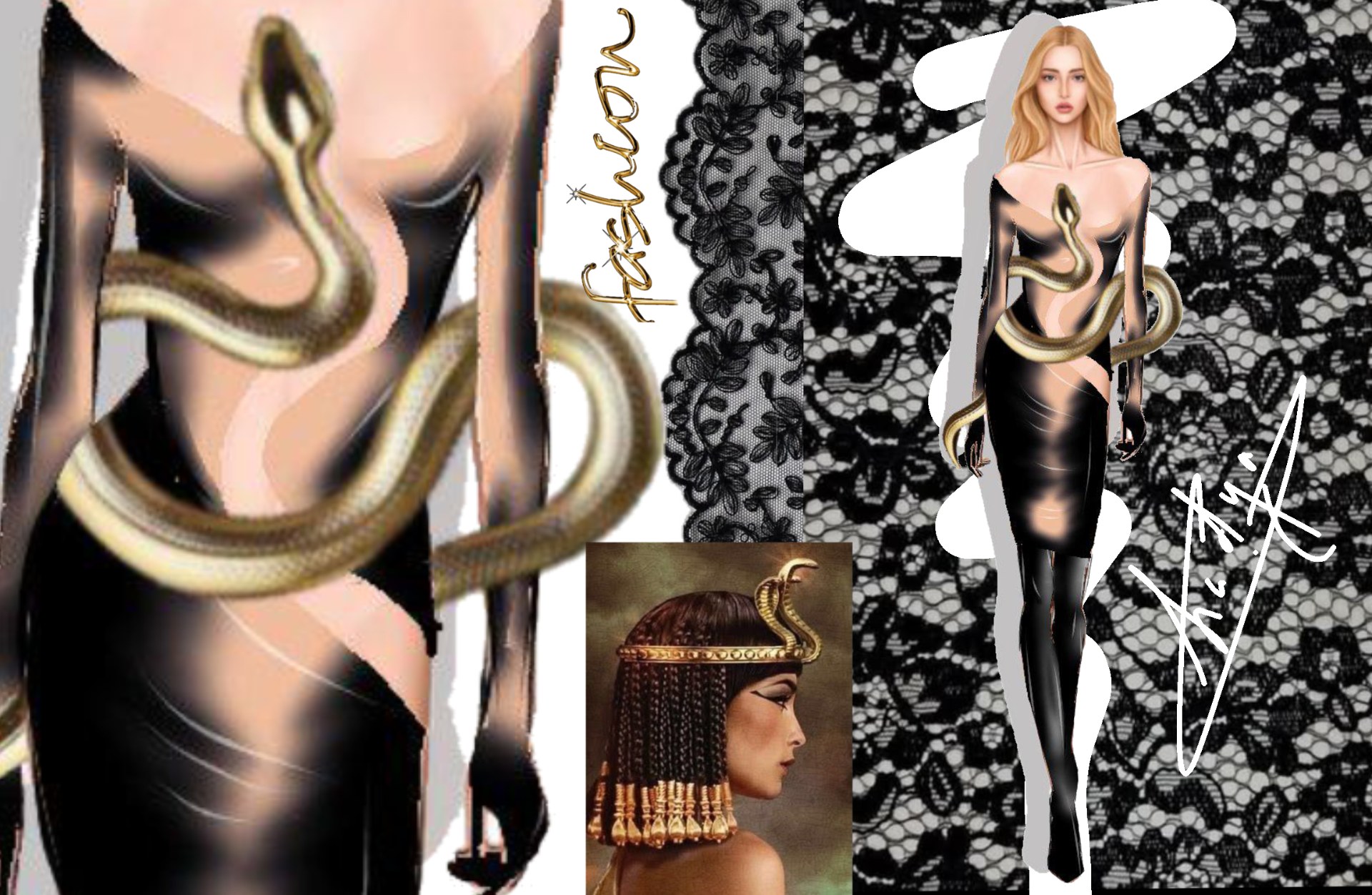Lace , snake & forbidden femininity fashion illustration
